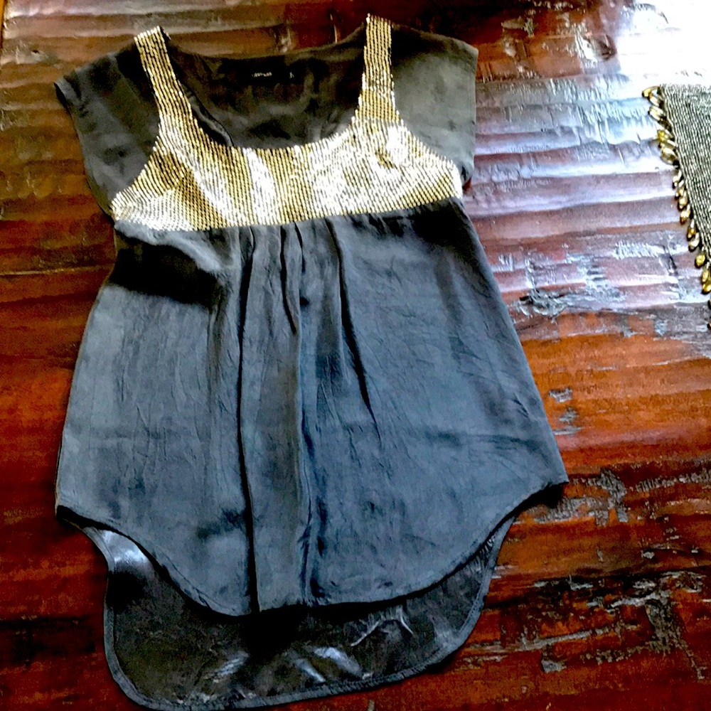 LifewithBird Top Black with Silver Sequins Size 0 US 2